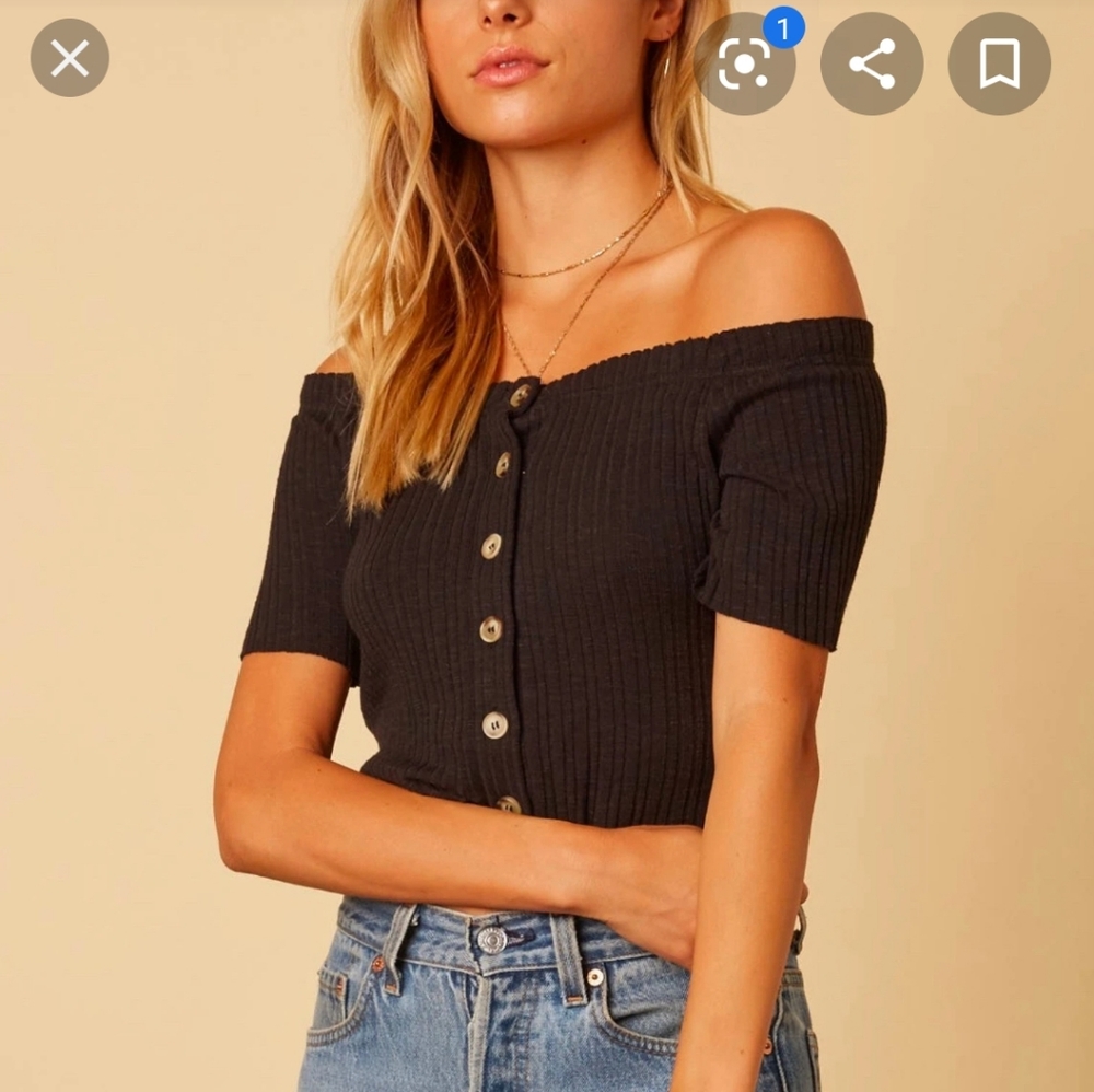 Love J Black Button Up Off-the-shoulder Top M NWT